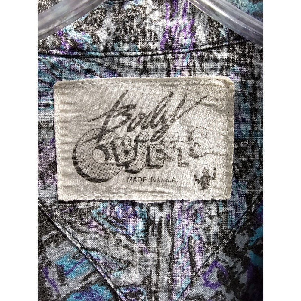 Vintage Body Objects Mens Shirt Abstract Geometric Blue Purple Gray USA Made XL - Picture 2 of 12